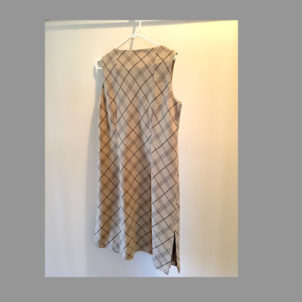 Talbots Woman beige plaid Sleeveless Dress Size 14W, Wool, lined, side zip - Picture 4 of 14